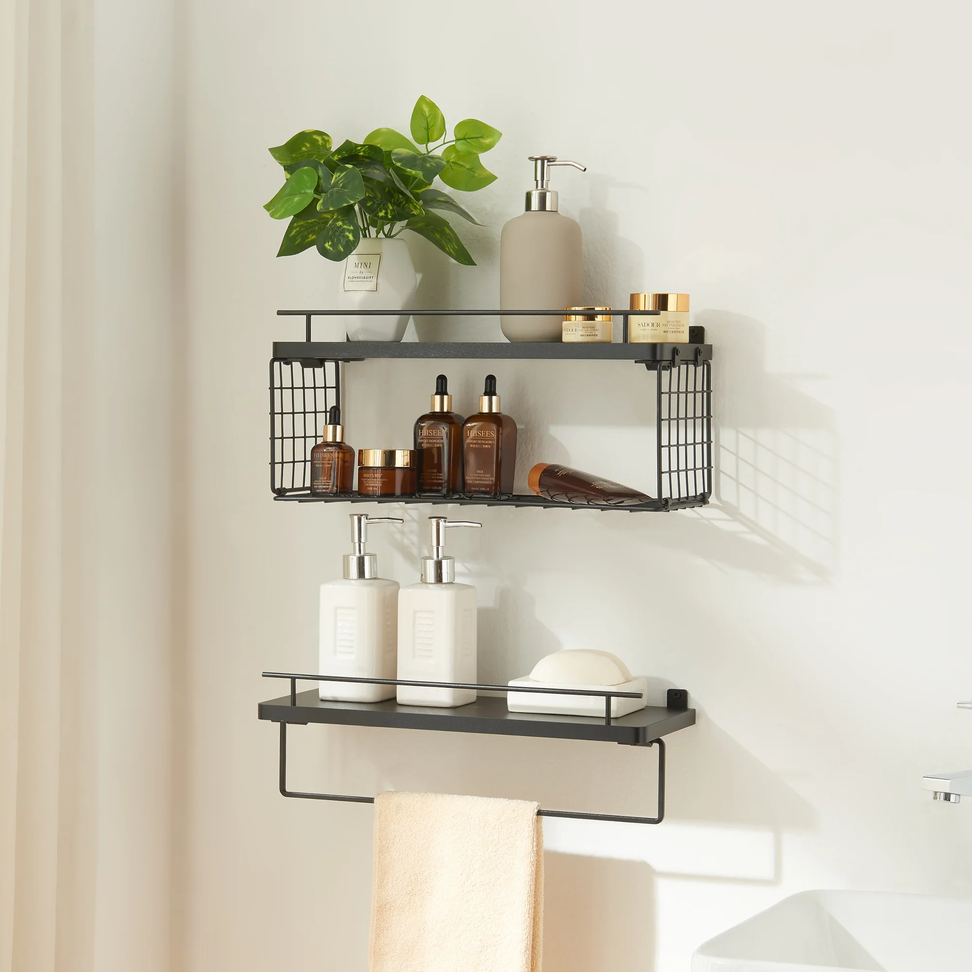 Wandplank Vik set van 2 zwart [en.casa]