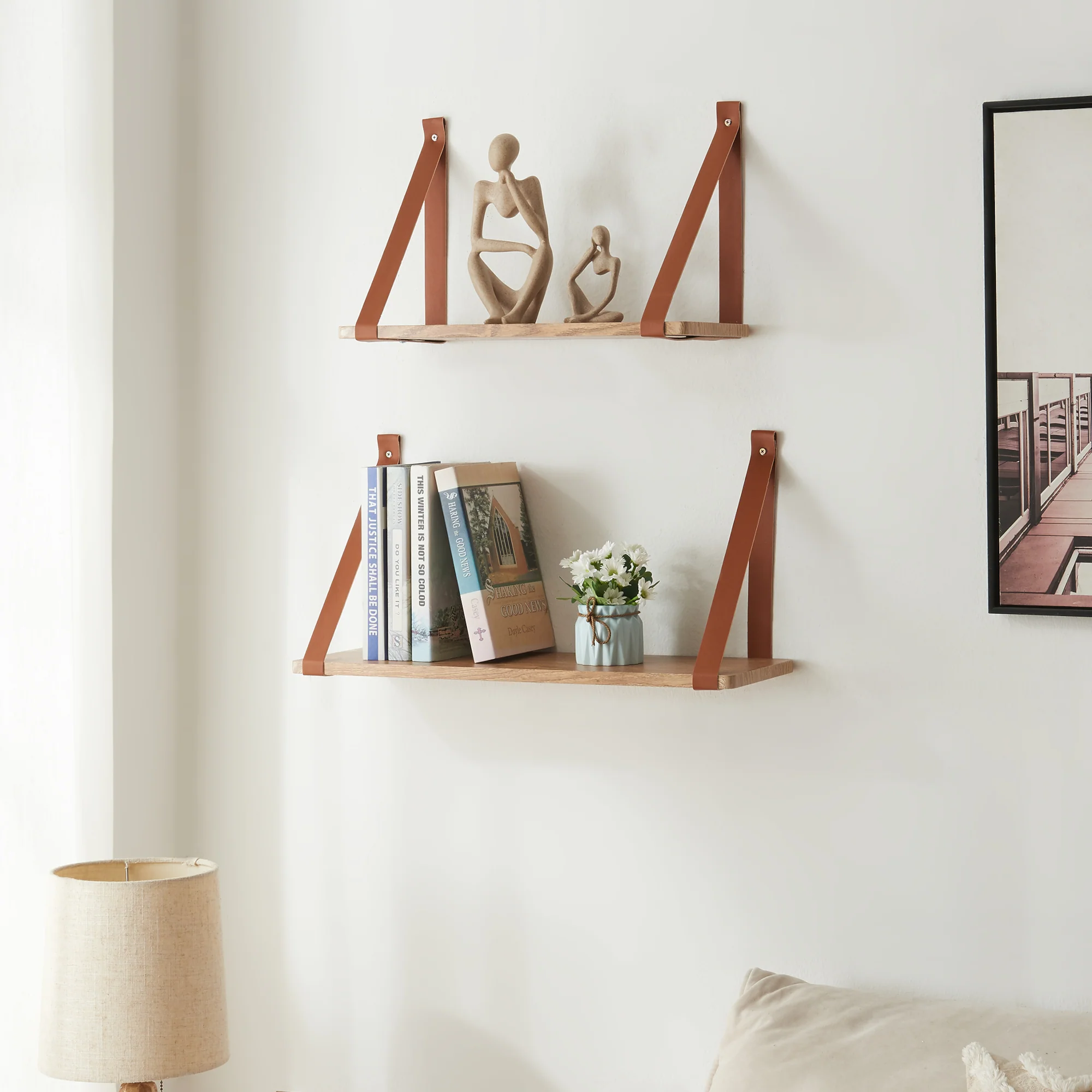 Wandplank Utsira set van 2 bruin en eikenkleurig [en.casa]