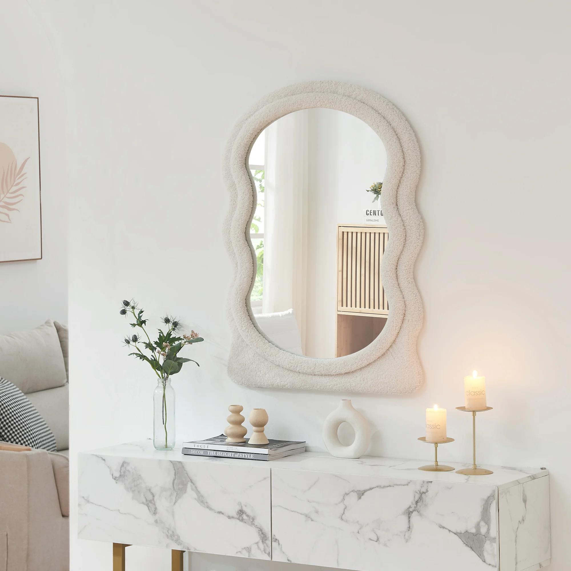 Wandspiegel Brummen rechthoekig 80x60 cm wit [en.casa]