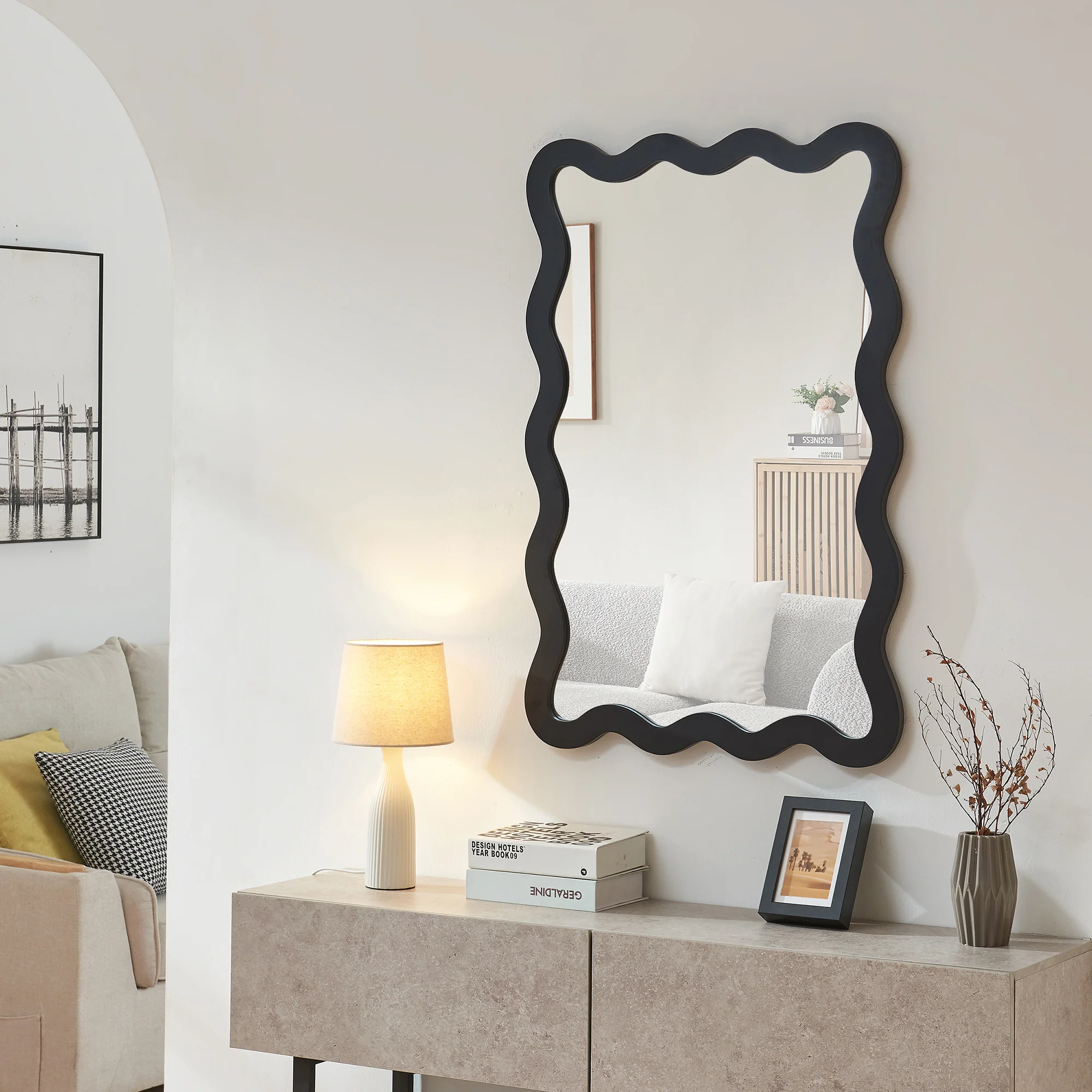 Wandspiegel Koster 90x60 cm zwart [en.casa]