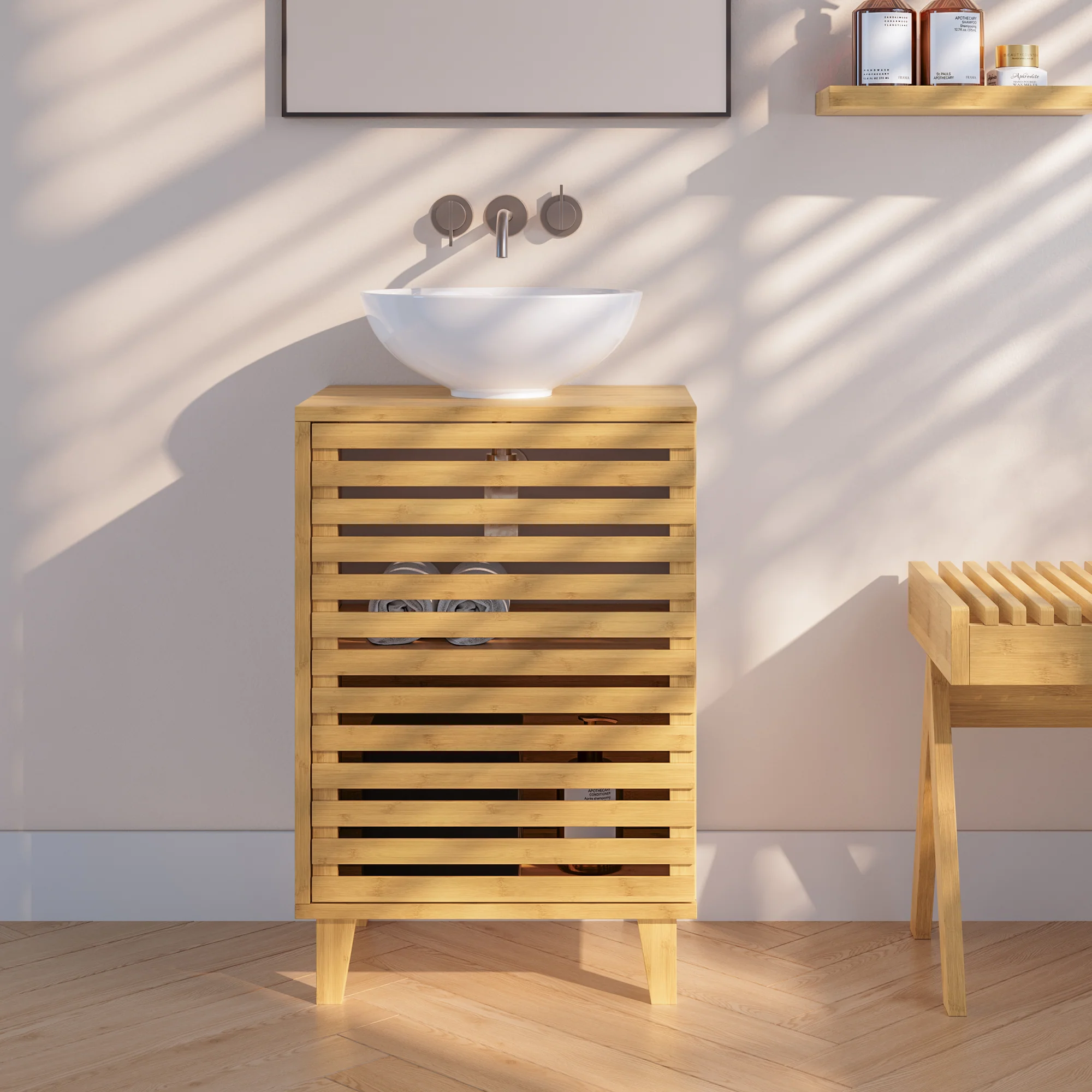 [en.casa] Bamboe wastafelonderkast Iveland 60x40x30 cm houtkleurig
