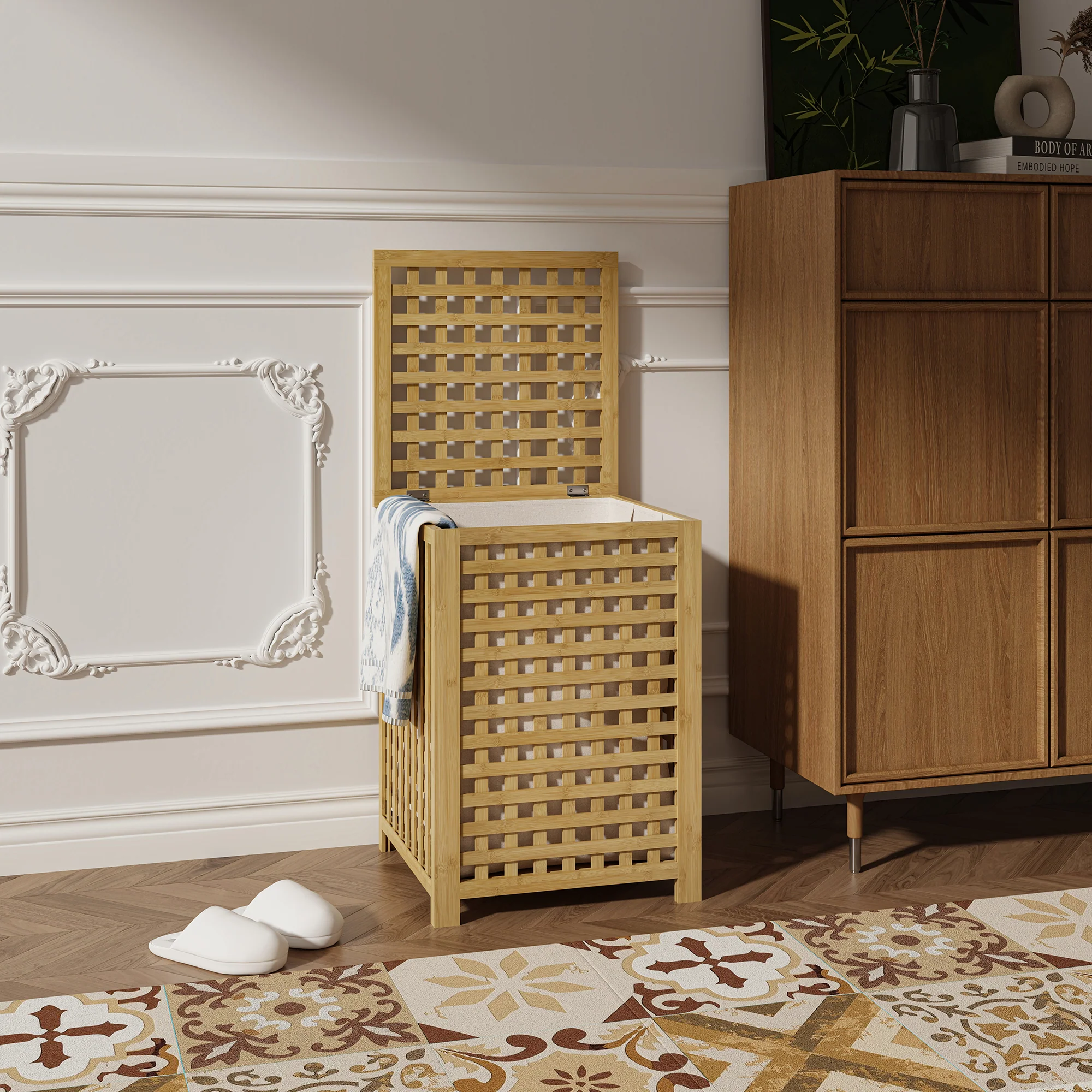 Wasmand Jystiand bamboe met waszak naturel [en.casa]