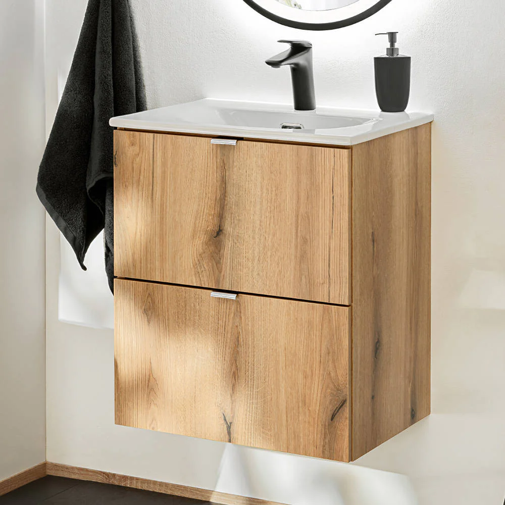 Wastafelonderkast met wastafel Newport eikenkleurig en wit [en.casa] - Image 2