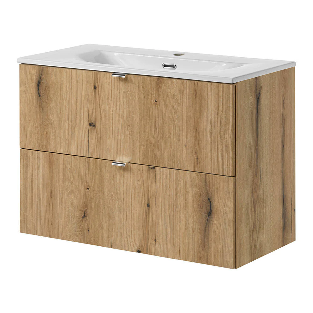 Wastafelonderkast met wastafel Newport eikenkleurig en wit [en.casa] - Image 3