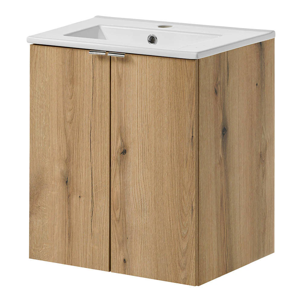 Wastafelonderkast Newport met wastafel eikenkleurig en wit [en.casa]