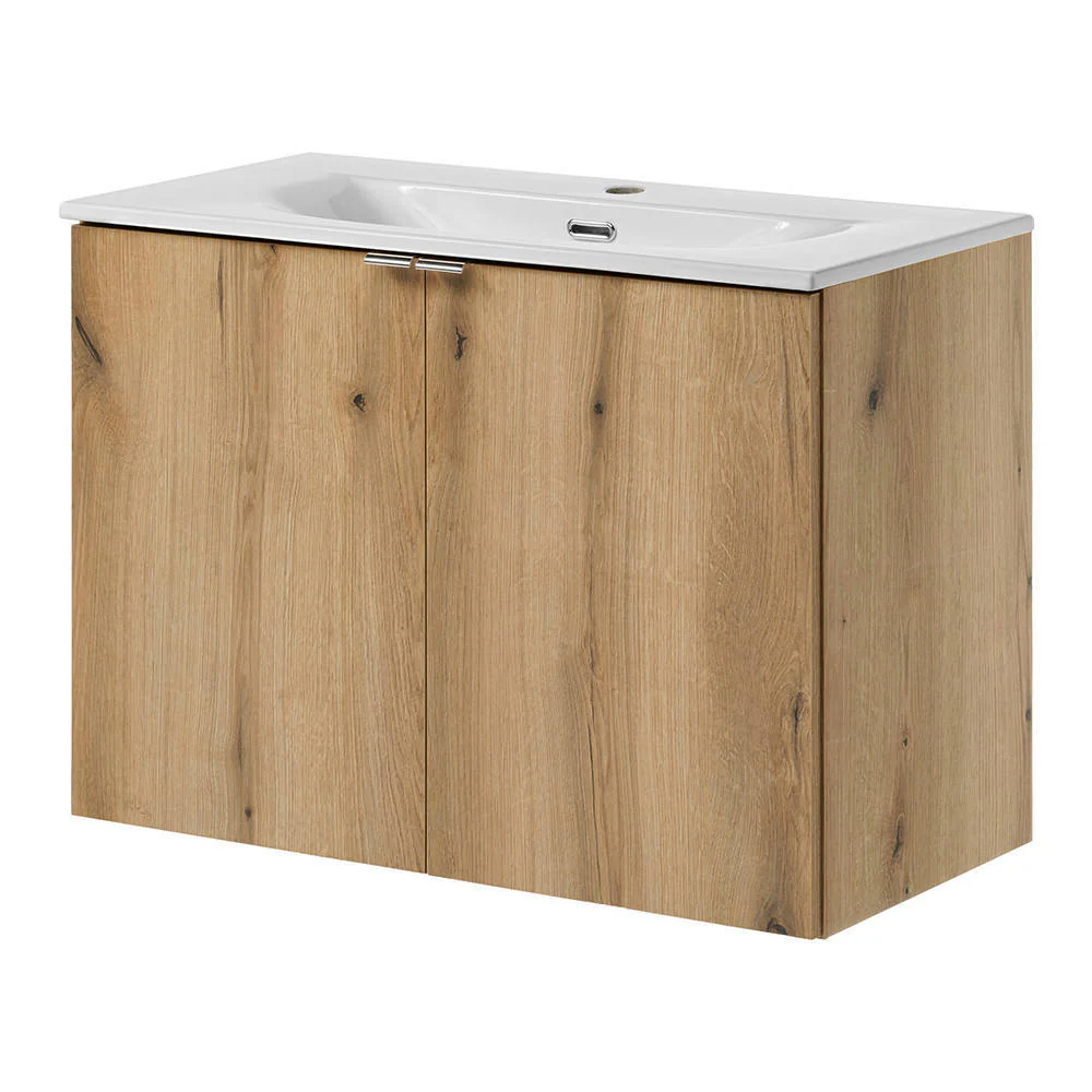 Wastafelonderkast Newport met wastafel eikenkleurig en wit [en.casa] - Image 2