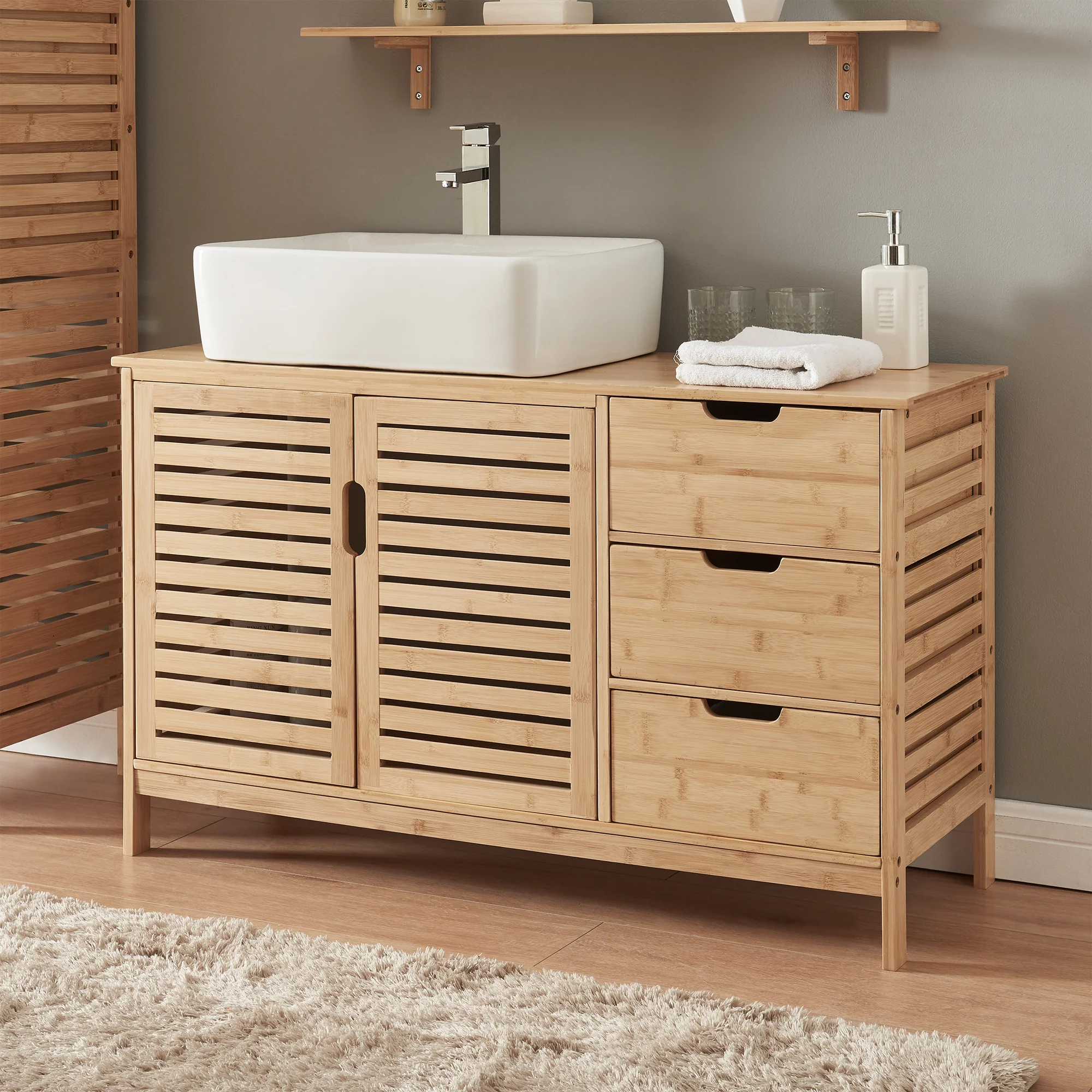 Wastafelonderkast Boksereys bamboe naturel 60x100x35 cm [en.casa]