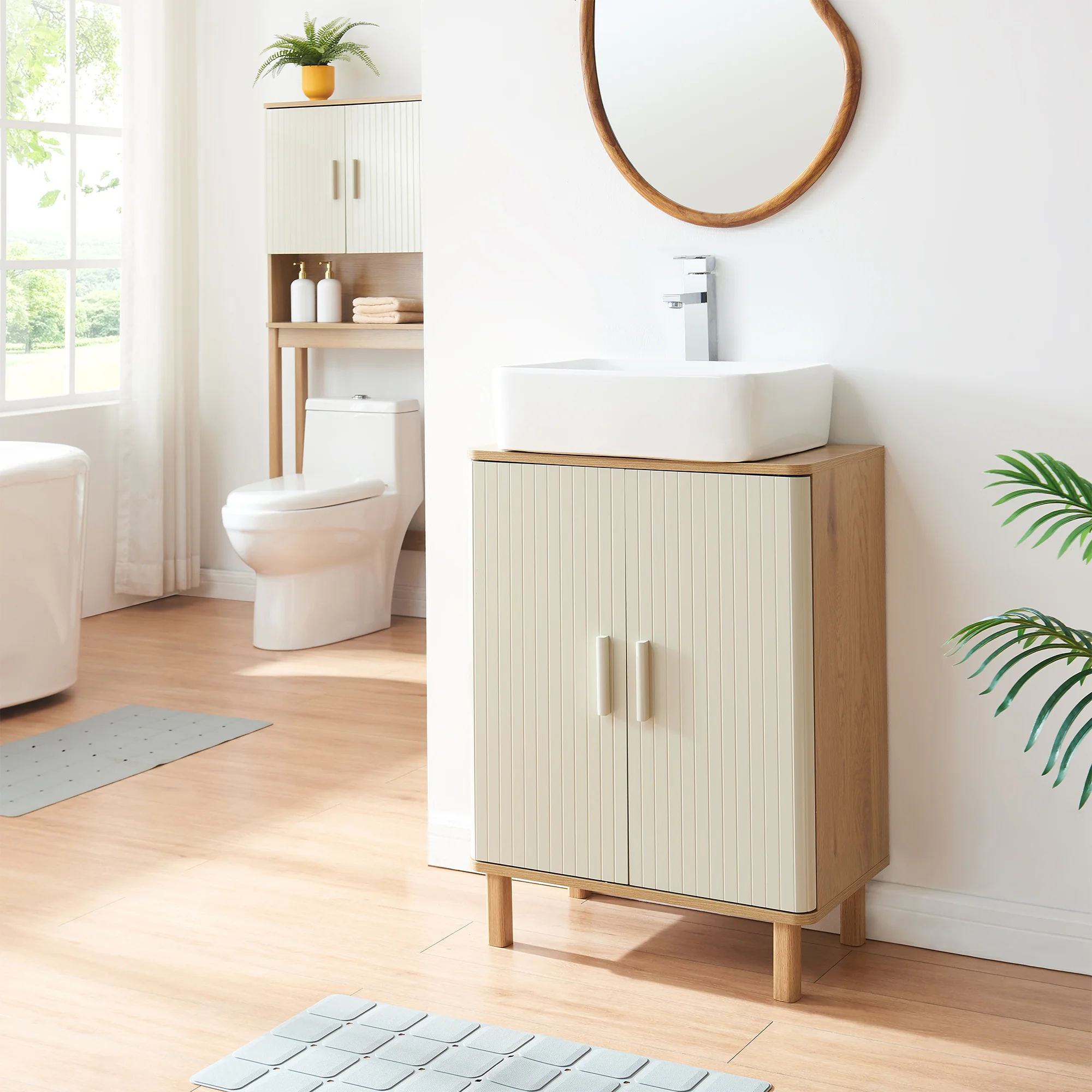 Wastafelonderkast Ferrersp 80x60x35 cm eikenkleurig havermout en naturel [en.casa] - Image 2