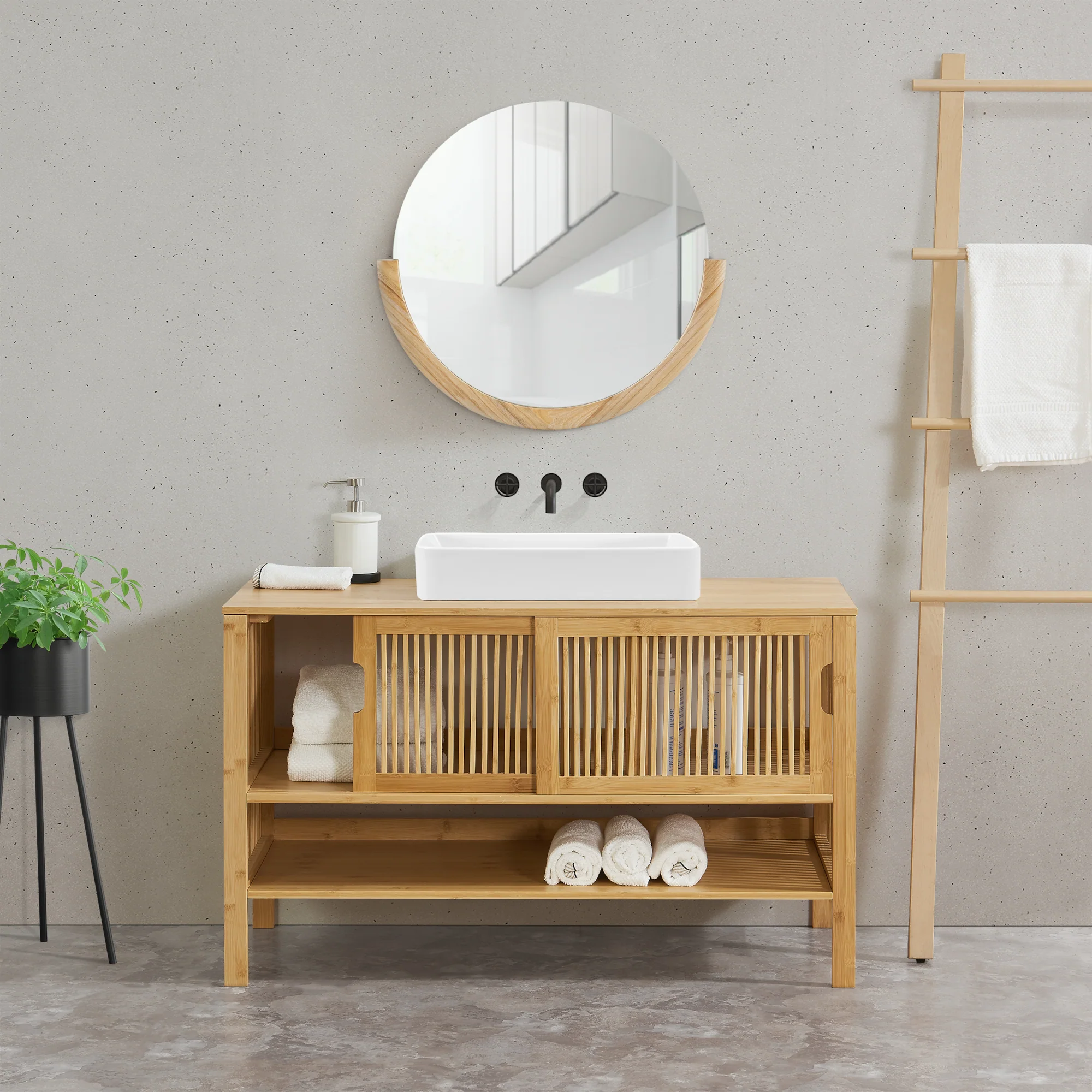 [en.casa] Bamboe wastafelonderkast Hvaler 60x100x45 cm houtkleurig