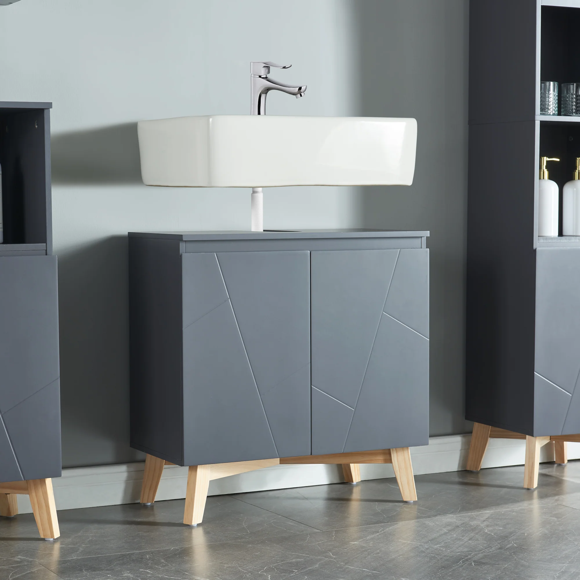 Wastafelonderkast Overath 60x60x30 cm grijs en houtkleurig [en.casa]