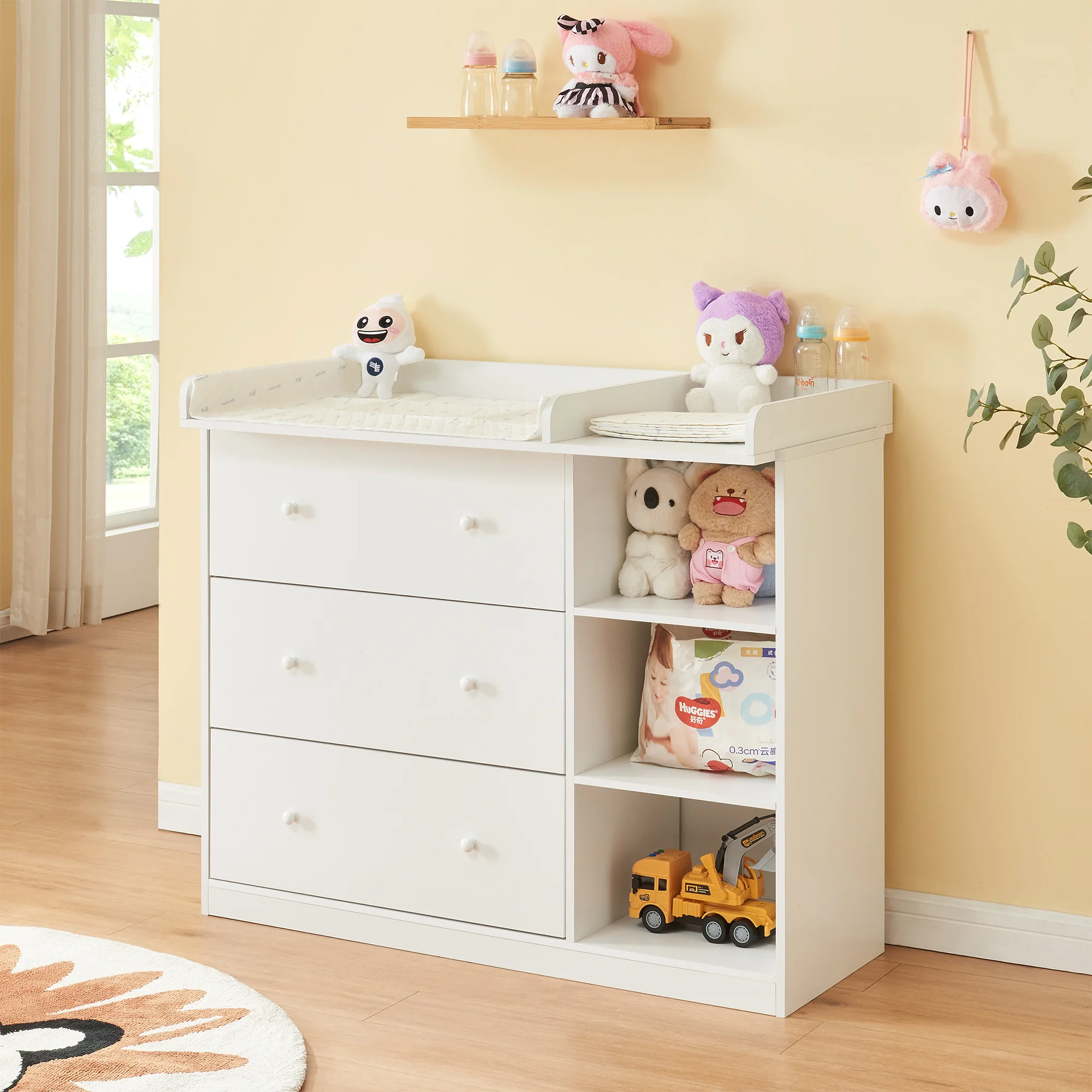 Luiercommode Beldinupp 3 lades en 3 open vakken [en.casa]