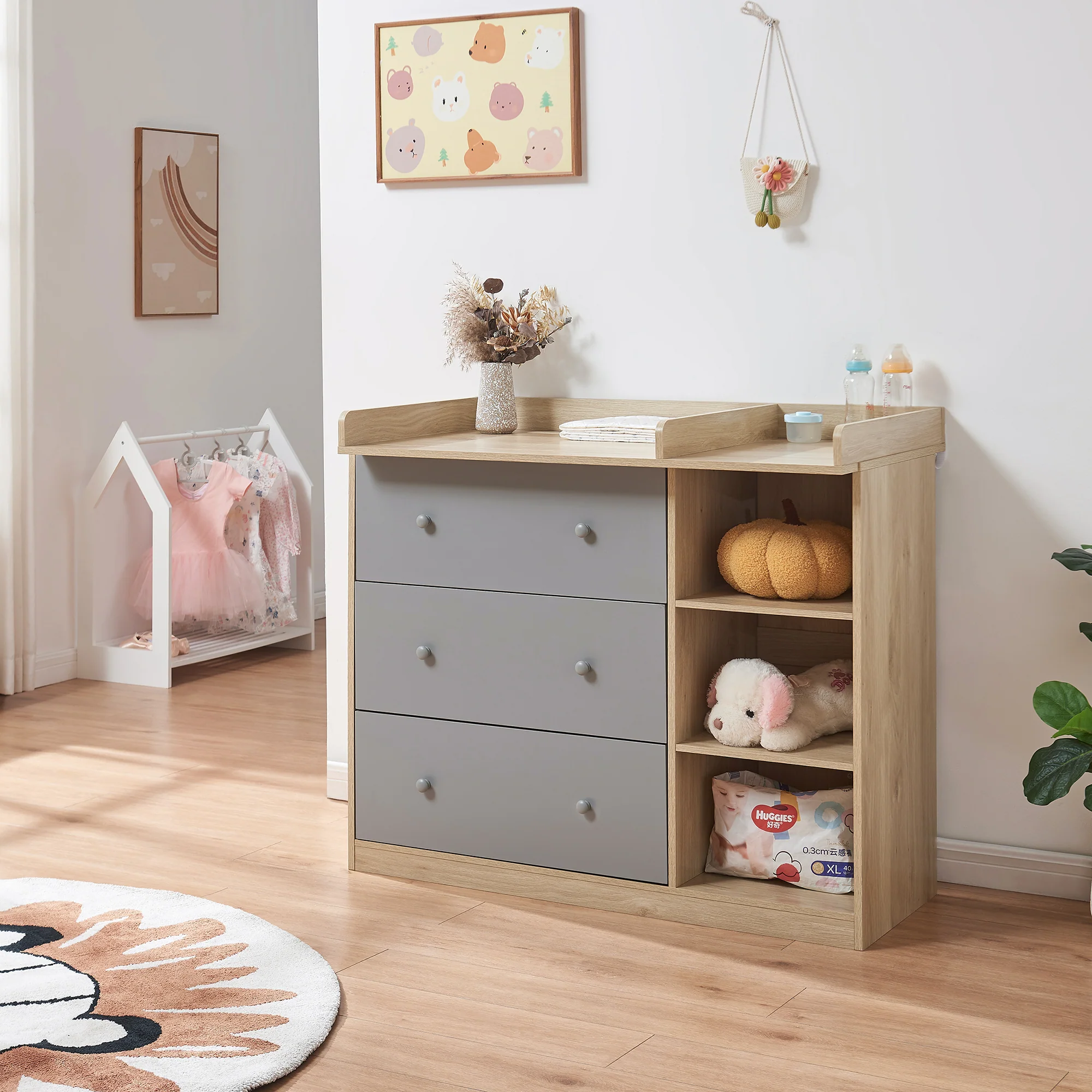 Luiercommode Beldinupp 3 lades en 3 open vakken [en.casa] - Image 2