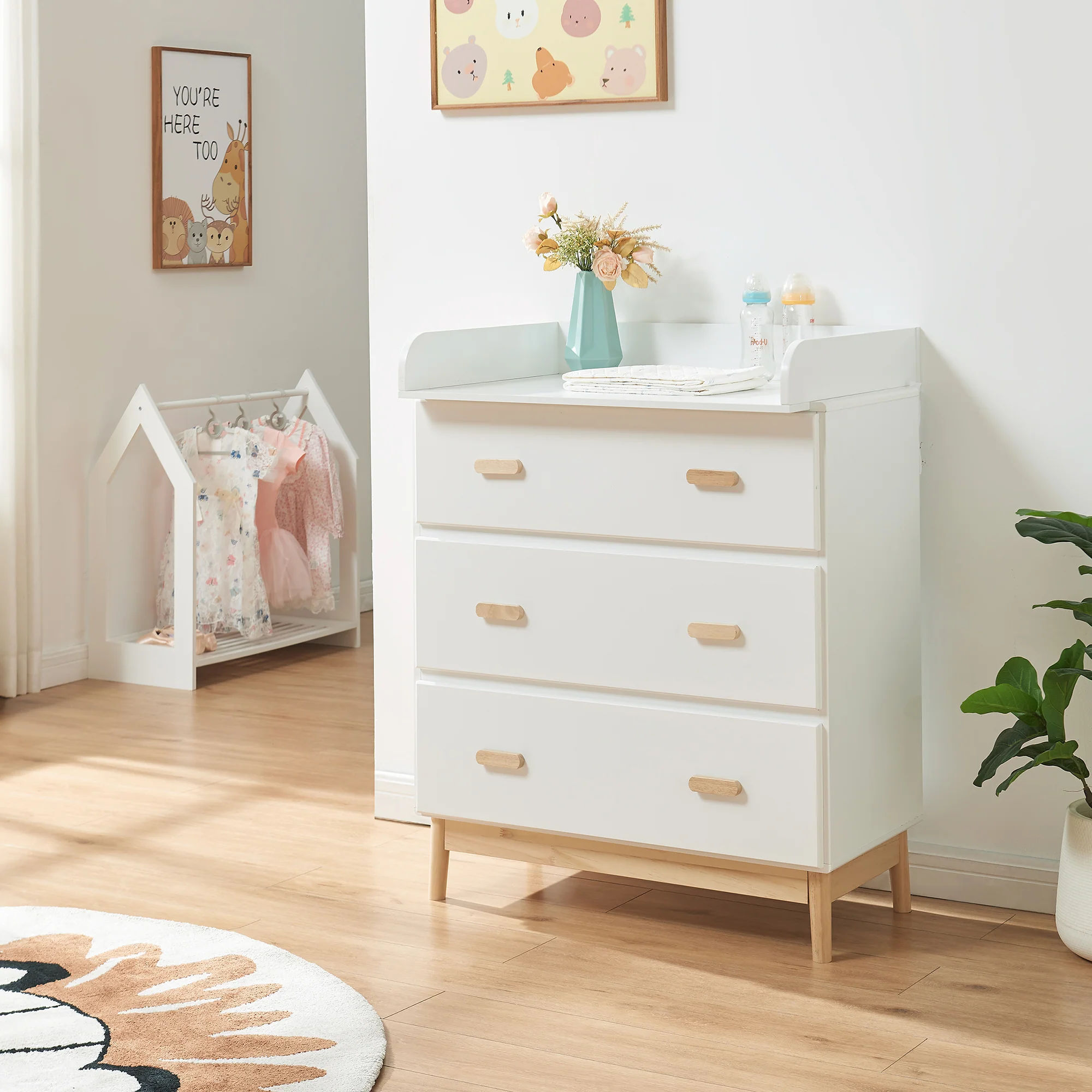 Luiercommode Sarievn met verschoonunit 100x80x53 cm [en.casa]