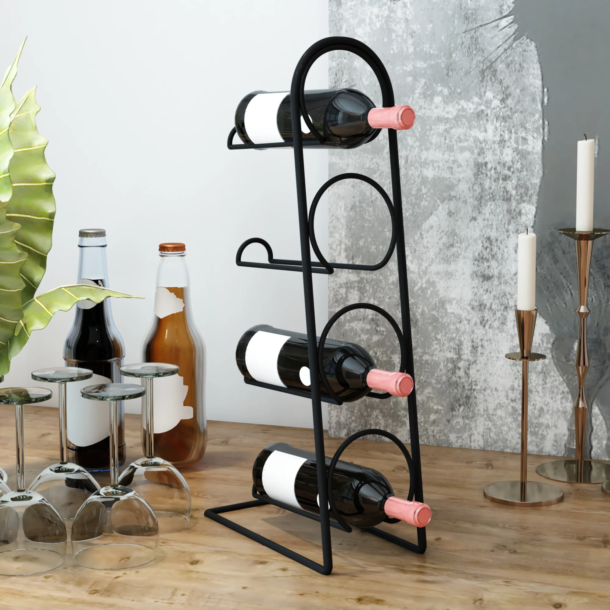 [en.casa] Wijnrek Anchamps metaal 43,5x11,5x21 cm zwart