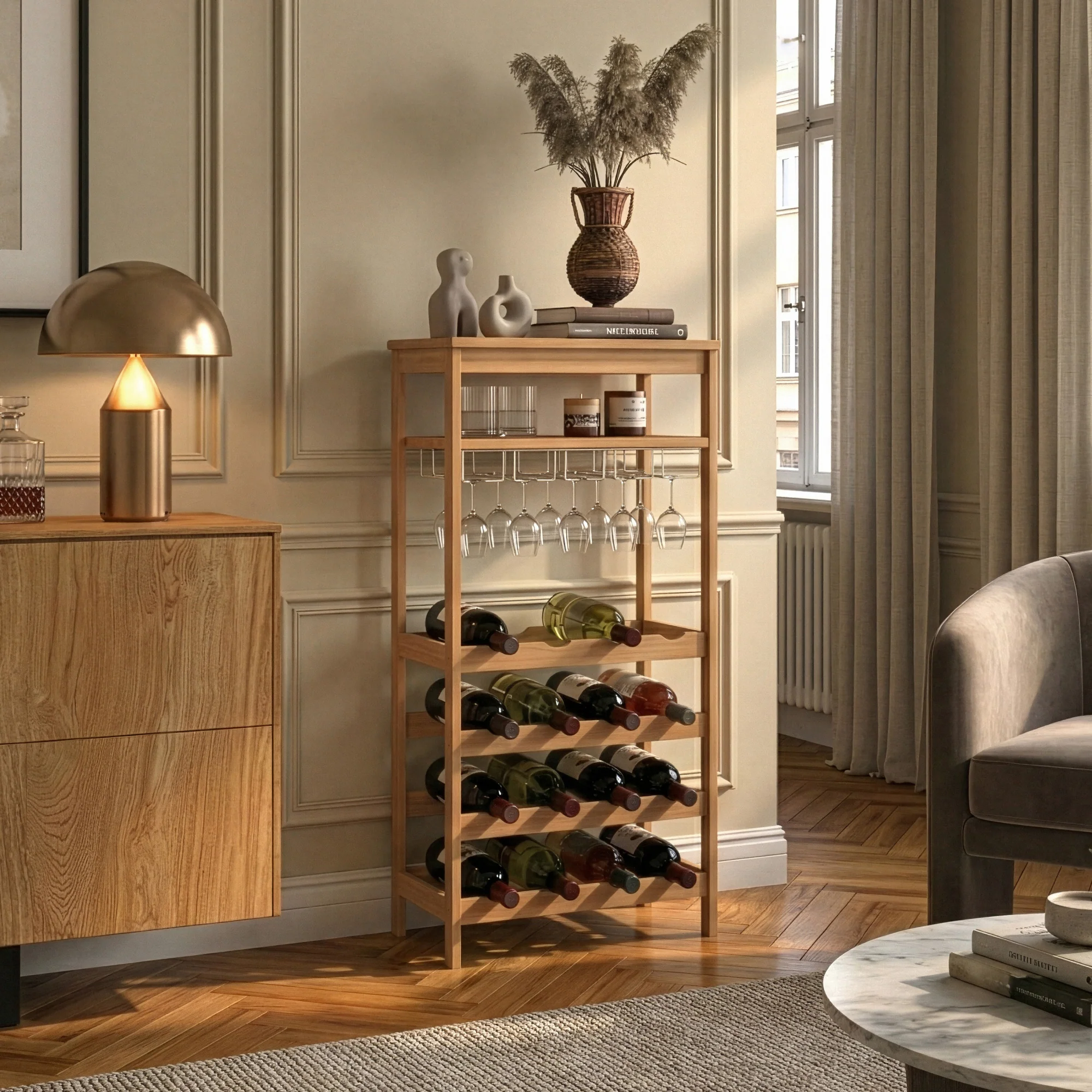 Wijnrek Fillby met glashouder bamboe 80x30x85 cm naturel [en.casa]  - Image 3