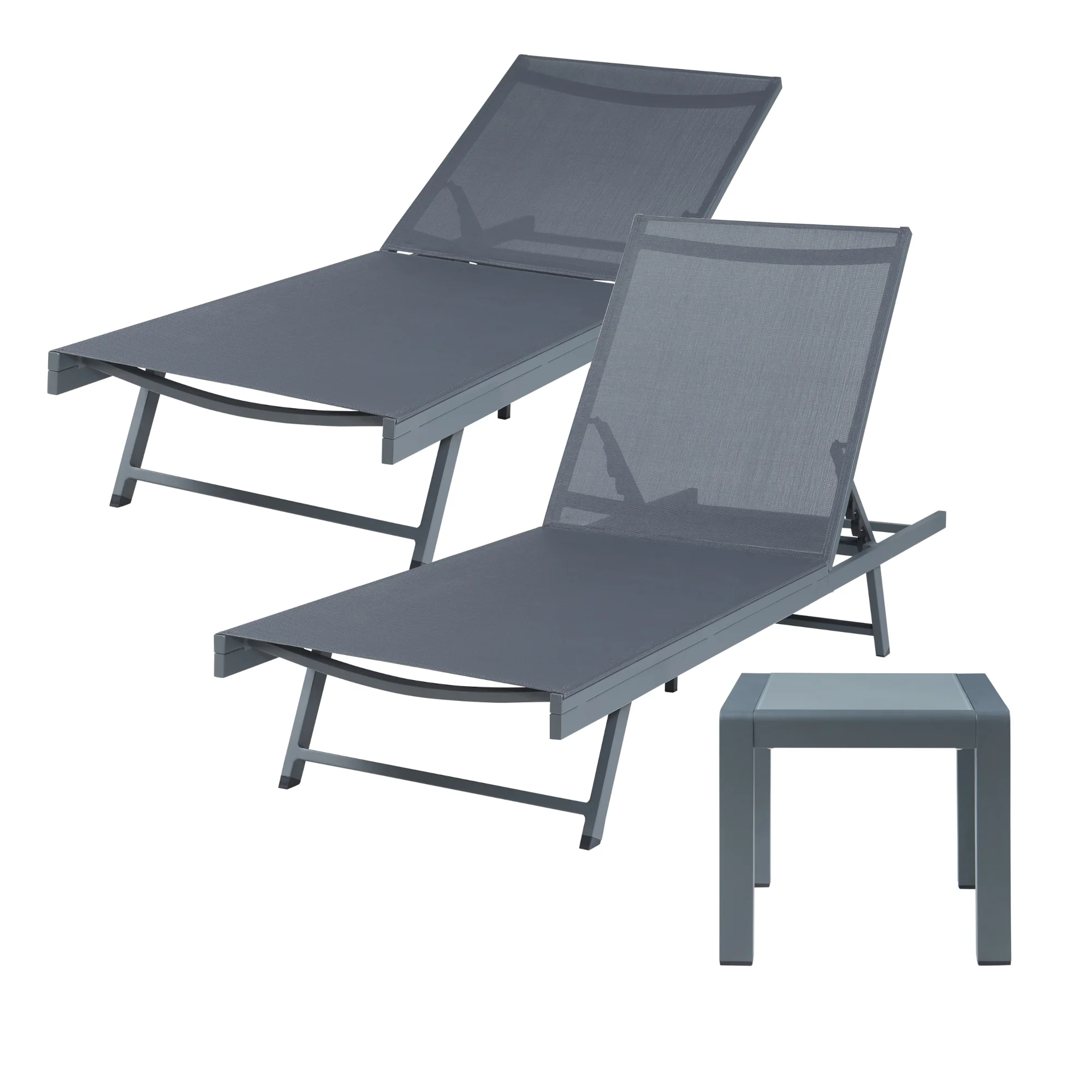 Ligbed Baragiano met tuintafel 3-delig set antraciet en donkergrijs casa.pro